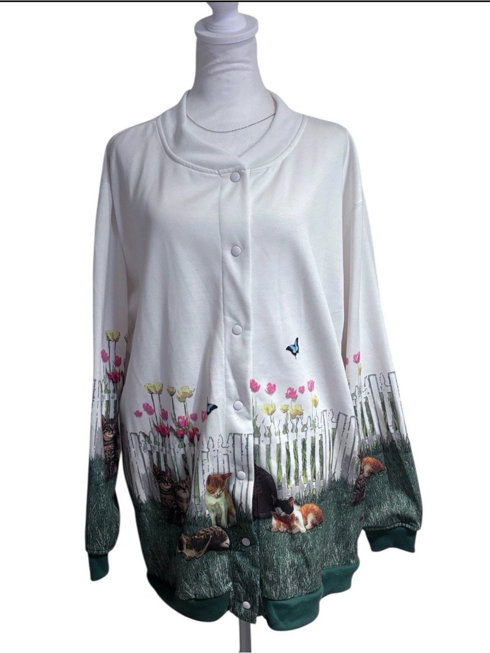 Vintage 90s Blair Cottagecore Novelty Cat Print Jacket 2XL Snap Front